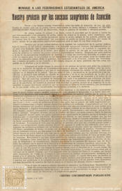 Mensaje a las Federaciones Estudiantiles de América. Nuestra protesta por los sucesos trágicos de Asunción