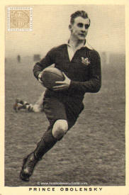 El Príncipe Obolensky jugando al Rugby en la Universidad de Oxford