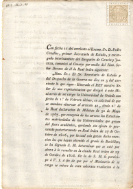 Real Orden para la exención de milicias a los estudiantes matriculados en las universidades que gozan del fuero académico