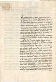 Real provisión sobre la regulación de los estudios y los trajes que han de usar los estudiantes en las universidades