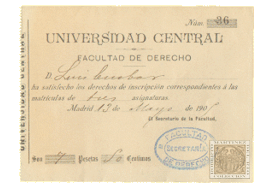 Recibo del pago de matrícula de la Universidad Central