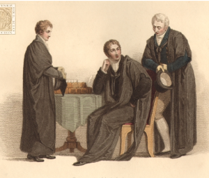 Pensionista del Trinity Hall. Trajes comunes de Doctor en Derecho y Doctor en Física (Cambridge)