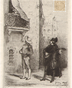 El estudiante Lindoro dando la serenata bajo el balcón