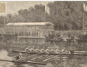 Regata sobre el Támesis, entre los campeones de las Universidades de Oxford y de Cambridge. La llegada