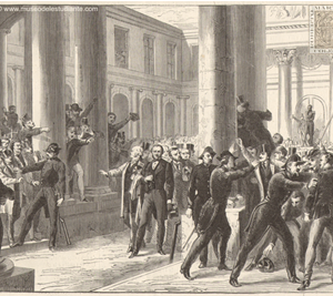 Manifestación de los estudiantes de Medicina delante de M. Tardieu